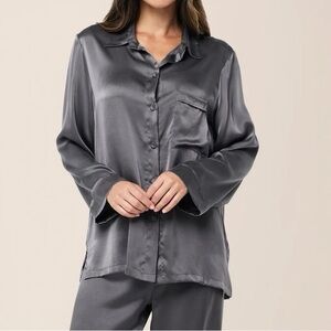 Papinelle Luxurious Charcoal 100% Washable Silk Pajama Top